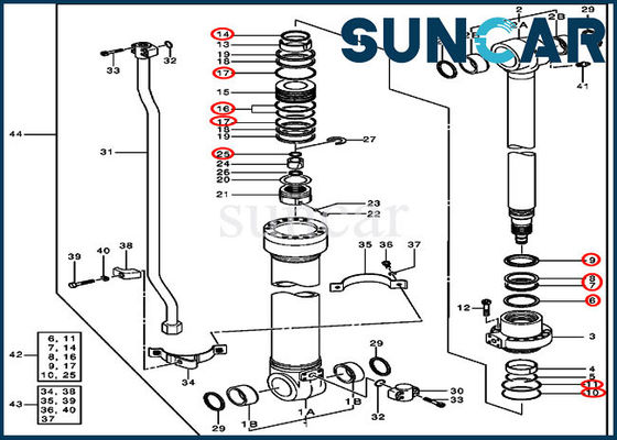 acheter 4364916 longs composants superbes de cylindre de bras de boom pour le kit de joint de réparation de 200LC JOHN DEERE online manufacture
