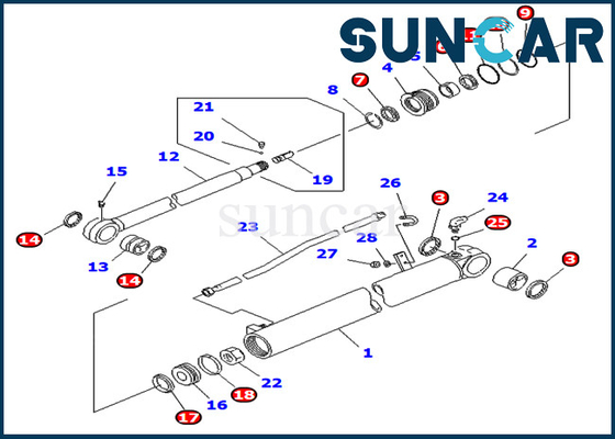 Excavatrice 7079835140 Service Kit Arm Hydraulic Cylinder de PC75UD-2E PC75UD-2 KOMATSU 707-98-35140