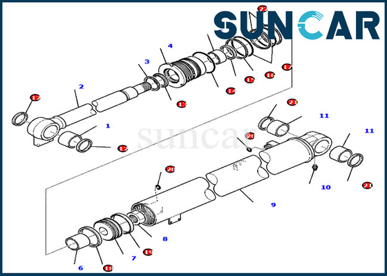 Kit 707-98-36730 de joint de boom 7079836730 ajustements de kits de réparation de cylindre pour l'excavatrice Komatsu PC80MR-3 PC80MR-5