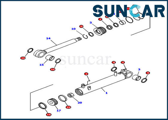 D85EX-15 D85EX-15E0 modèle 707-99-43250 KOMATSU équilibrant le kit de réparation de joint de cylindre d'inclinaison