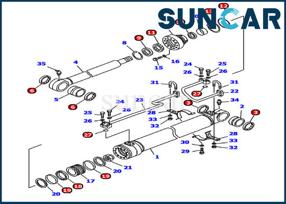 707-99-46230 le 2ème kit hydraulique PC120-6 de joint de cylindre de boom modèle le kit de service de remplacement de KOMATSU