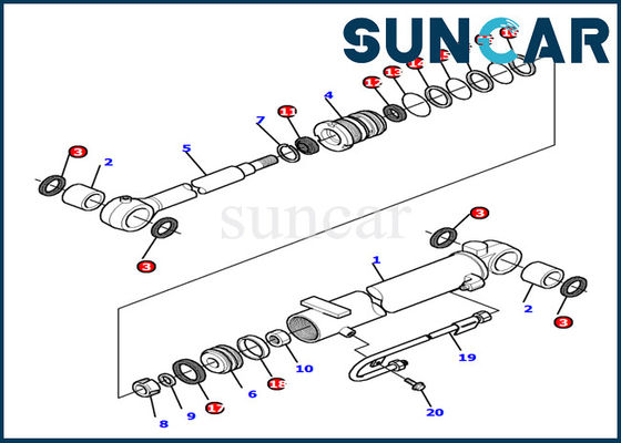 Service Kit Fits Excavator PC12R-8 de Kit Komatsu Inner Part Excavator de joint de cylindre de 878000503 booms