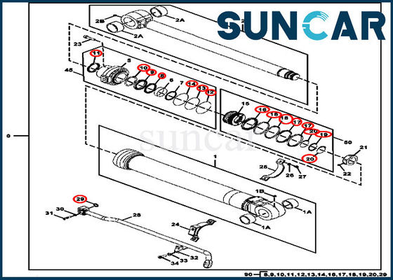 Pièces de CPE de composants de cylindre de DEERE du kit 300GLC de cachetage de cylindre du seau FYA00006595