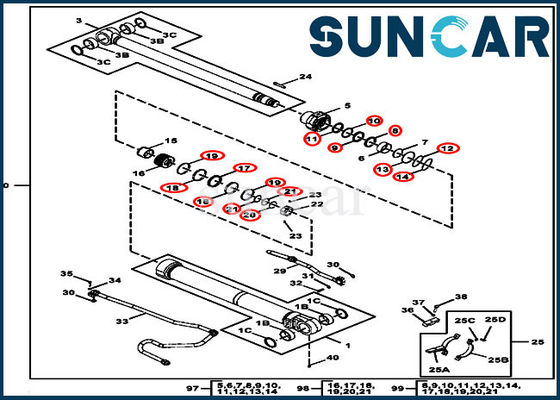 Le kit FYA00012905 de service du cylindre 190GW adapte des composants de John Deere Hydraulic Boom Cylinder