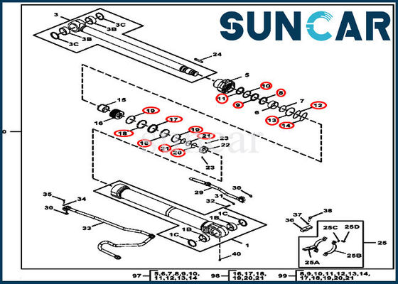 190GW Cylinder Service Kit FYA00012905 Fits John Deere Hydraulic Boom Cylinder Components