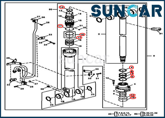 4662891 excavatrice de Kit For 160DLC 180GLC 160GLC de joint de John Deer Boom Hydraulic Cylinder