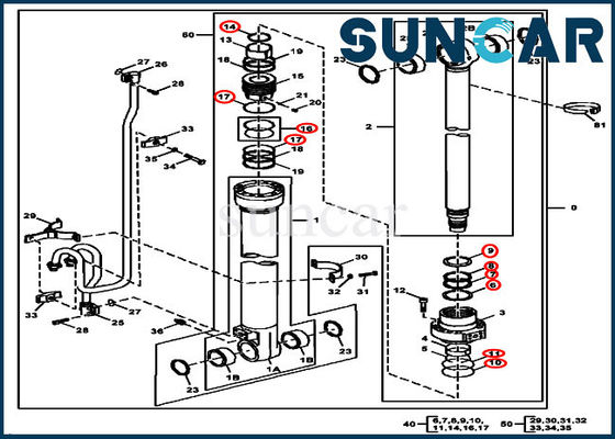 4662891 John Deer Boom Hydraulic Cylinder Seal Kit For 160DLC 180GLC 160GLC Excavator