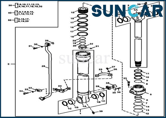 Phoque Kit Hydraulic Cylinder Repair Kits de seau des pièces 180GLC 190GW FYA00012907 de Deere