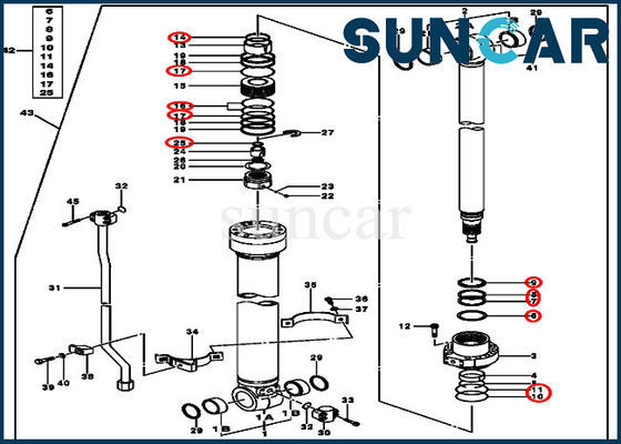 phoque Kit Excavator Sealing Kits de cylindre hydraulique de bras de 120D 120C JOHN DEERE 4448396