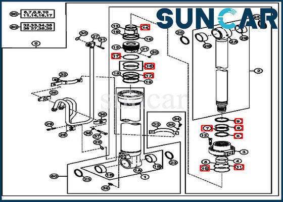Réparation hydraulique des kits 4662889 de cylindre de boom scellant Kit Fits John Deere 220DW