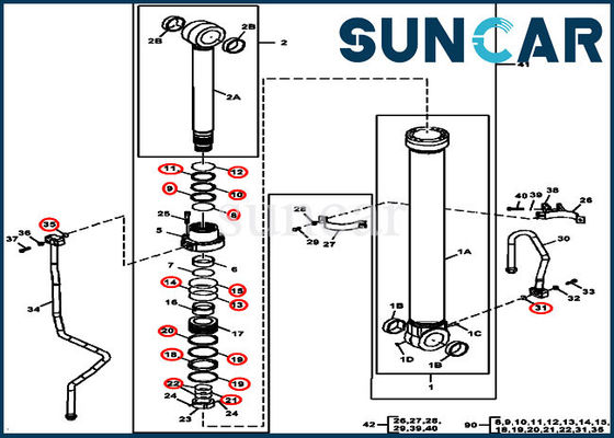 Cylindre hydraulique de boom de John Deere FYA00010734 scellant l'excavatrice de Kit For 2954D 290GLC 270DLC