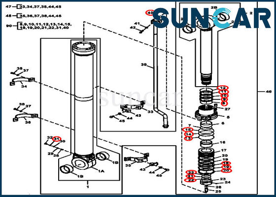 Modèles de Kit Fits For John Deere 270DLC de joint de réparation de bras de Hydraulic Seals FYA00010733 d'excavatrice