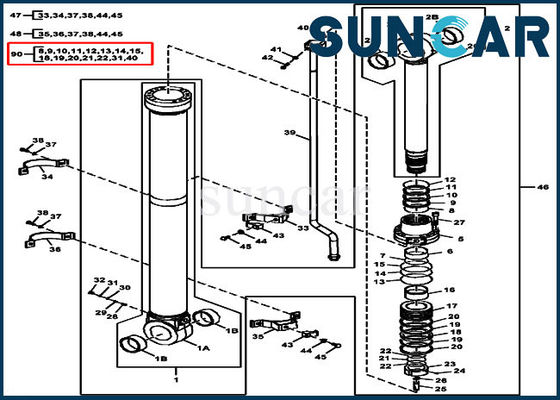Kit de cachetage du kit ISO9001 290GLC 270DLC de FYA00008675 John Deere Arm Cylinder Seal