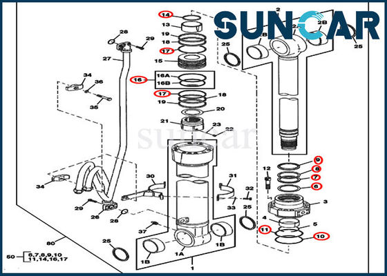 370C JOHN DEERE 4686321 kits de rechange de CYL de kit de service des réparations de joint de cylindre de boom