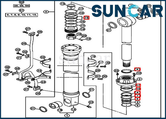 Réparation hydraulique Kit Fits For 850DLC 870GLC John Deere Parts de joint de cylindre du boom 4653861