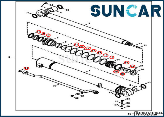 Joint de scellage hydraulique Kit Fits 75G 85G John Deere de réparation de cylindre de bras du kit FYD00006230