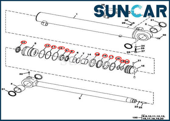 Excavatrice Repair Sealing Kit de kits de joint de cylindre de bras de JOHN DEERE FYD00000072