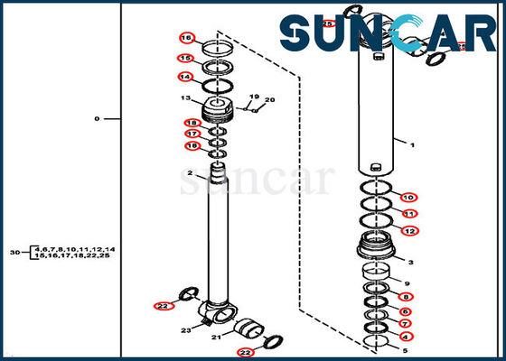 kit de service de cylindre hydraulique d'oscillation de boom du kit FYD00003234 de cachetage de 60G Deere