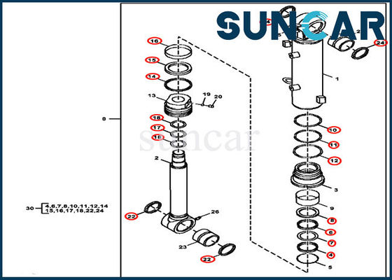phoque Kit Blade Cylinder Sealing Kit de réparation des pièces FYD00003245 de 60D 60G Deere
