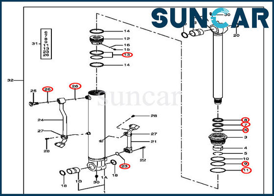 4464986 Kit d'étanchéité du cylindre de seau pour les modèles John Deere 75D, 85D, 75C, 80C