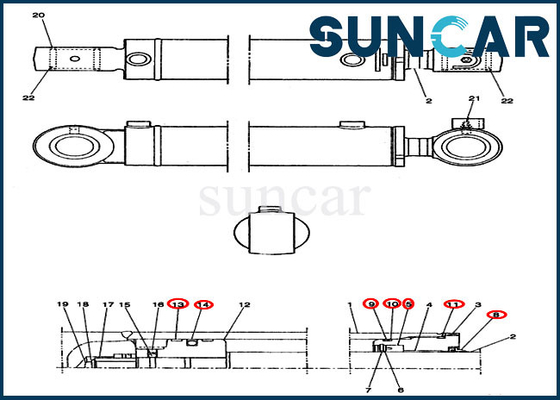 Construction de cas de Kit Fits Excavator CX14 de joint de rechange de cylindre de l'oscillation PE01V00005R100