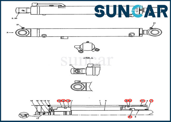 Caisse Mini Excavator Replacement Service Kit du kit de réparation de joint de cylindre du bras PX01V00048R300 CX36B