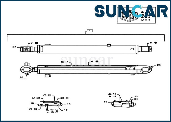 Pièces d'équipement de CAISSE d'excavatrice de Kit For CX55B de réparation de joint de piston de cylindre du seau PS01V00003R300