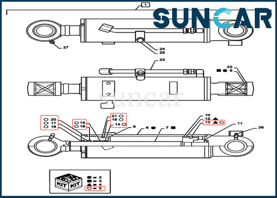 L'excavatrice de chenille de Rod Seal Kit For Case CX55B de piston de cylindre de bouteur de la résistance à l'usure PS01V00005R400