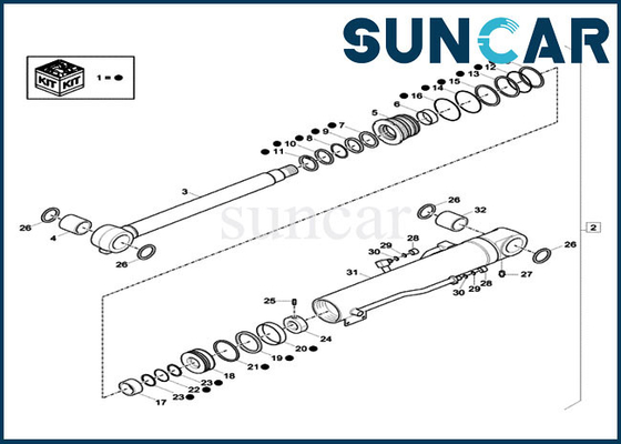 Excavatrice Hydraulic Sealing Kit de la CAISSE CX60C CX57C de kit de joint de cylindre de boom de XKCD-03076 XKCD03076