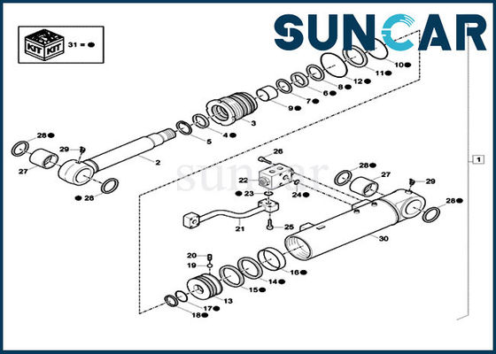 Cas de Kit For Excavator CX57C CX60C de service de cylindre de lame de bouteur du kit XKCC-00327 XKCC00327 de joint de soupape de sûreté