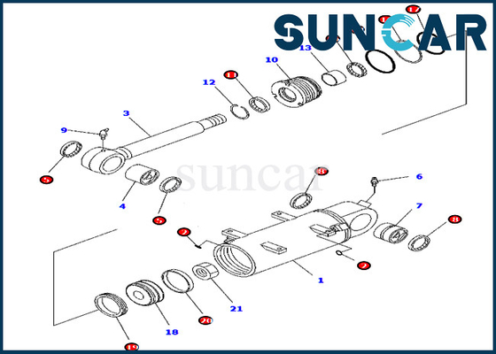Kit de joint de réparation de cylindre Komatsu 707-98-34750 Convient pour PC45MR-3 PC55MR-3 Amérique du Nord Spec. Excavatrice