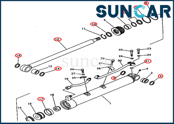 Phoque Kit Fits For de réparation d'oscillation de boom 201-63-12301 cylindre hydraulique de 2016312301 PC60U-3 KOMATSU