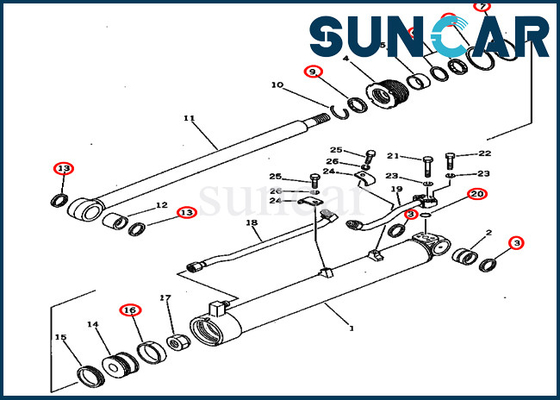 PC60U-5 modèle KOMATSU 201-63-02060 phoque Kit Hydraulic Cylinder de réparation d'oscillation de 2016302060 booms